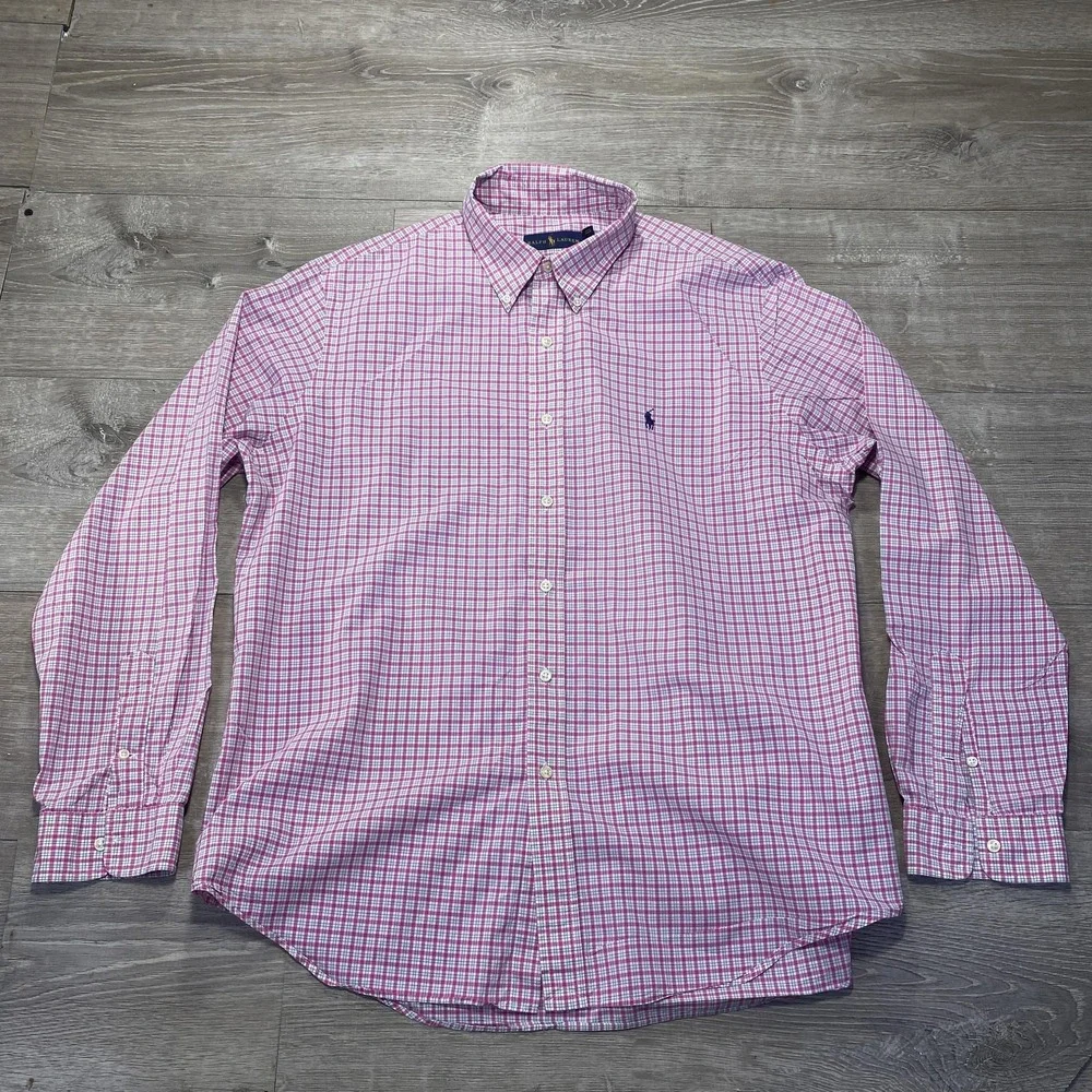 Ralph Lauren Shirt Mens XL Pink White Blue Check Button Down Long Sleeve Pony - Picture 1 of 7